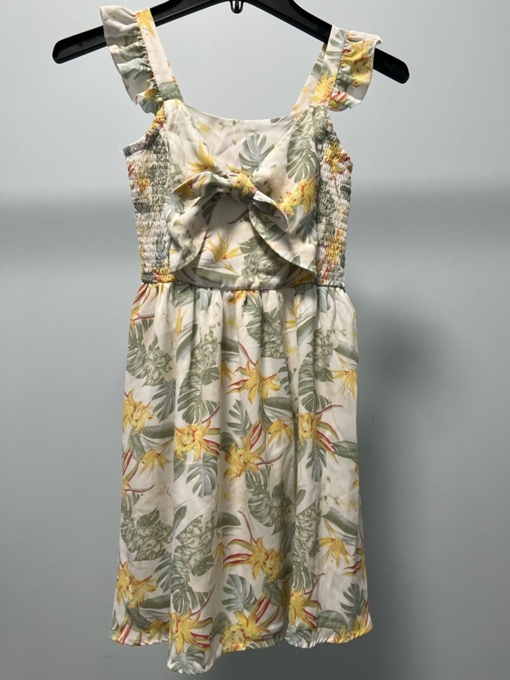 Guess Girl White Floral Tie-Front Dress with Yellow and Green Print